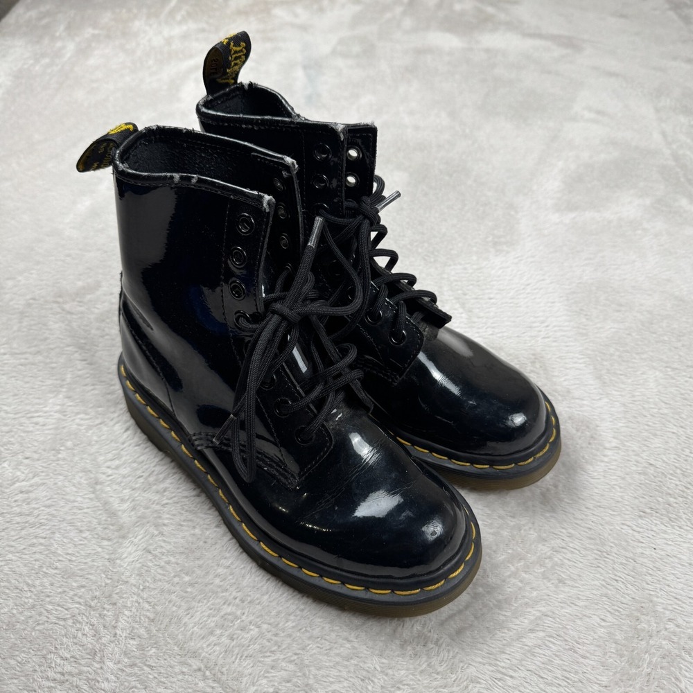 Dr Martens 1460 Ankle Boots Womens Size‎ 5 Black Preowned Patent Leather Lace Up